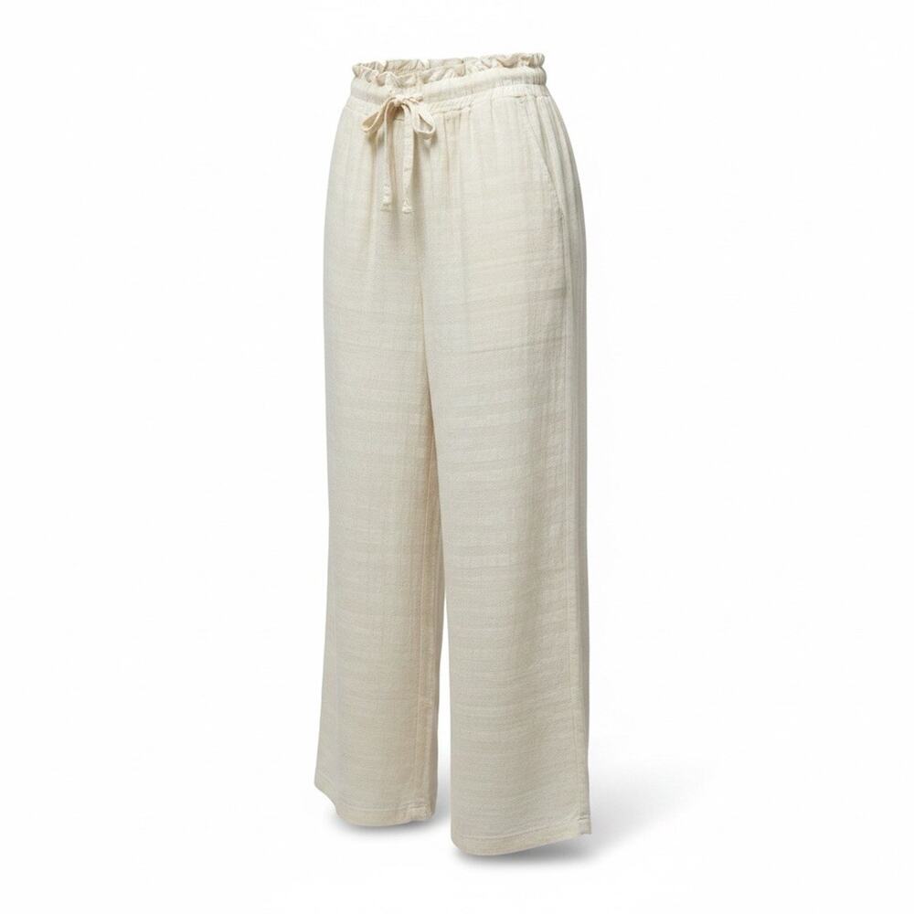 New Kendall & Kylie Cream Mother of Pearl Boho Wide Leg Textured Pants Small